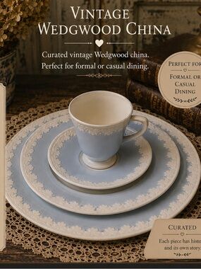 Wedgewood China Queensware Albion Corinthian Blue 42 Pieces